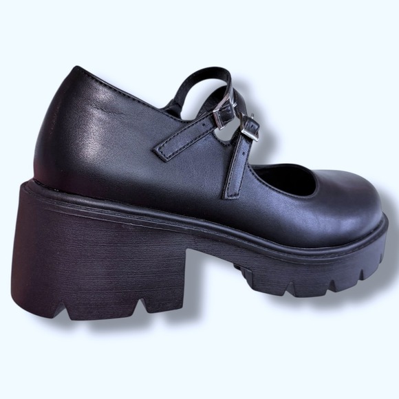 NIB Black Chunky Platform Mary Jane Shoes Women Size 8.5 Double Strap Buckle - Picture 11 of 14